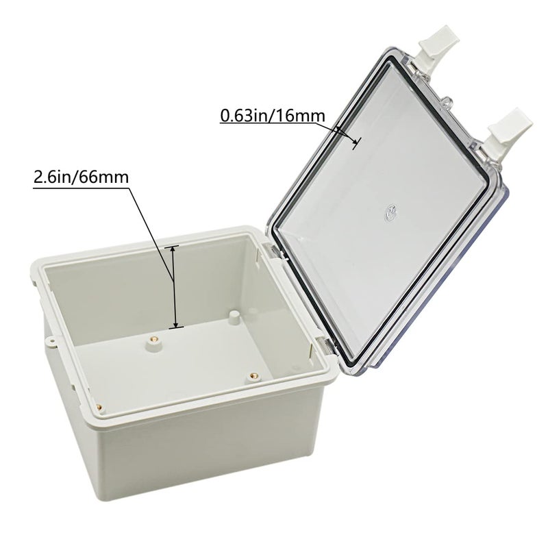 Zulkit Junction Box ABS Plastic Dustproof Waterproof IP65 Electrical Boxes Hinged Shell Outdoor Universal Project Enclosure Clear Cover with 2 Cable Glands 5.9 x 5.9 x 3.5 inch (150x150x90 mm) - Image 4